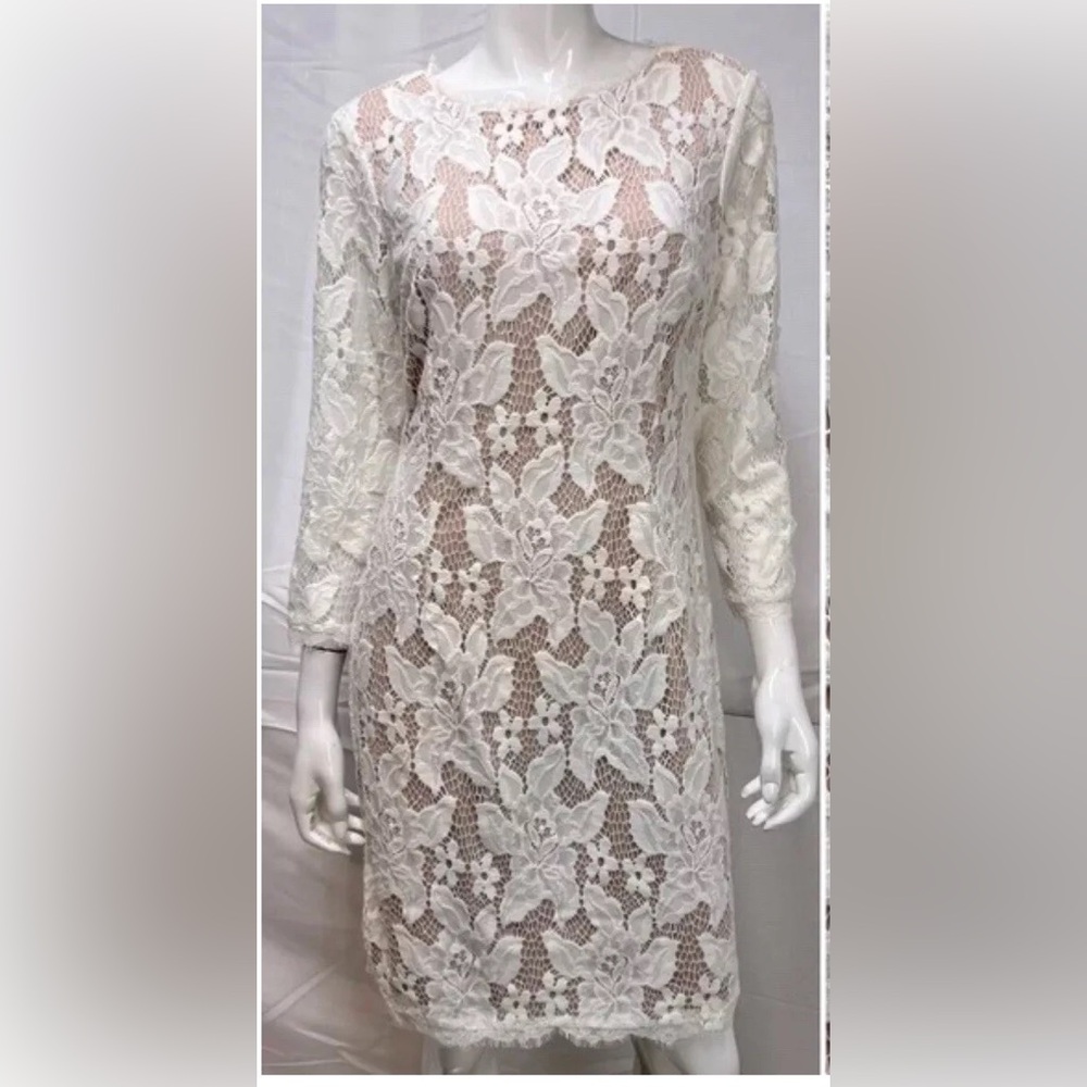 Adrianna Papell White Floral Lace Dress